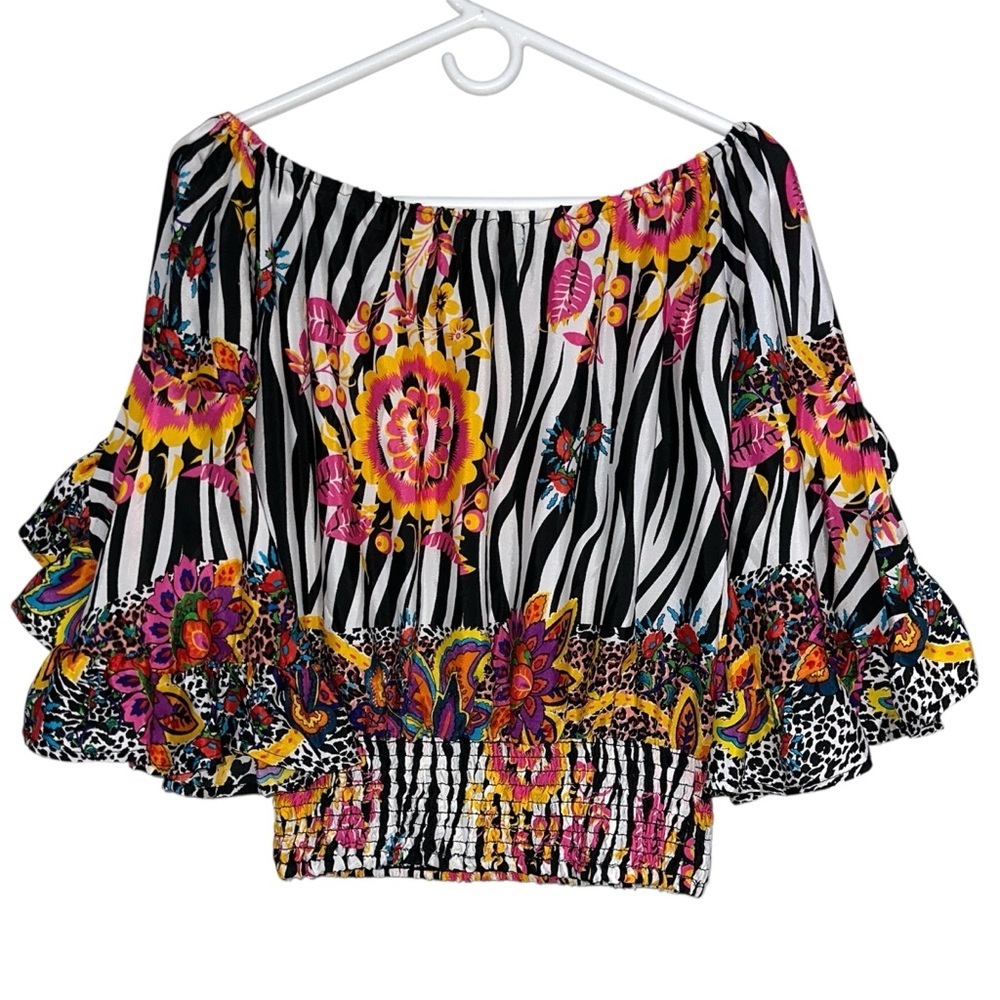 Antica Sartoria  By Giacomo Cinque Floral Off The Shoulder Crop Top - Picture 3 of 9